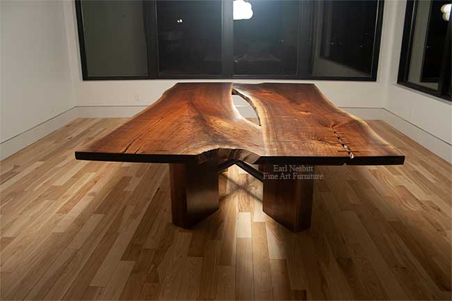 custom made walnut slab table from one end